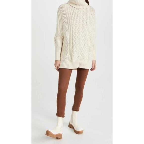 NWT Ramy Brook Philippa Alpaca & Wool-Blend Cable Knit Turtleneck Ivory Size XS